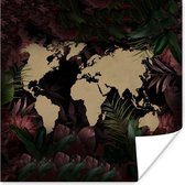 Muurdecoratie - Wereldkaart - Planten - Simpel - 50x50 cm - Poster