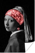 Poster Meisje met de parel - Johannes Vermeer - Rood - 20x30 cm