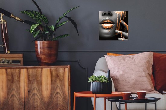 Poster Lippen - Oranje - Zwart - 30x30 cm