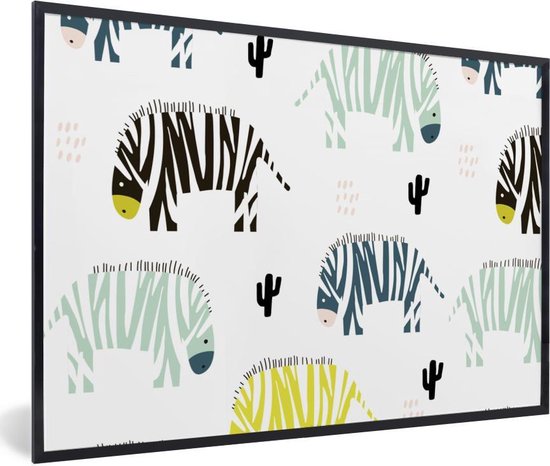 Fotolijst incl. Poster - Zebra - Kleuren - Cactus - Wit - 120x80 cm - Posterlijst
