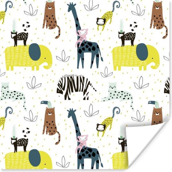 Poster Jungle - Giraffe - Aap - 75x75 cm