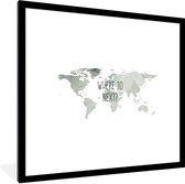 Fotolijst incl. Poster - Wereldkaart - Tekst - Grijs - 40x40 cm - Posterlijst