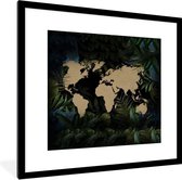 Fotolijst incl. Poster - Wereldkaart - Planten - Tropisch - 40x40 cm - Posterlijst