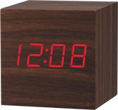 Piu Forty Wooden Cube Led alarm clock w\date and temp – cable power supply – Col. Brown - 6.5 x 6.5 cm