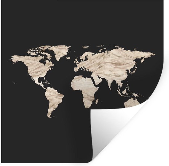 Stickers muraux - Carte du Wereldkaart - Zwart - Beige - 100x100 cm - Film Adhésif XXL