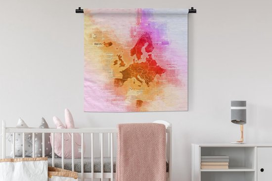 Tapisserie - Toile Murale - Carte - Europe - Peinture - Couleurs - 90x90 cm - Tapisserie