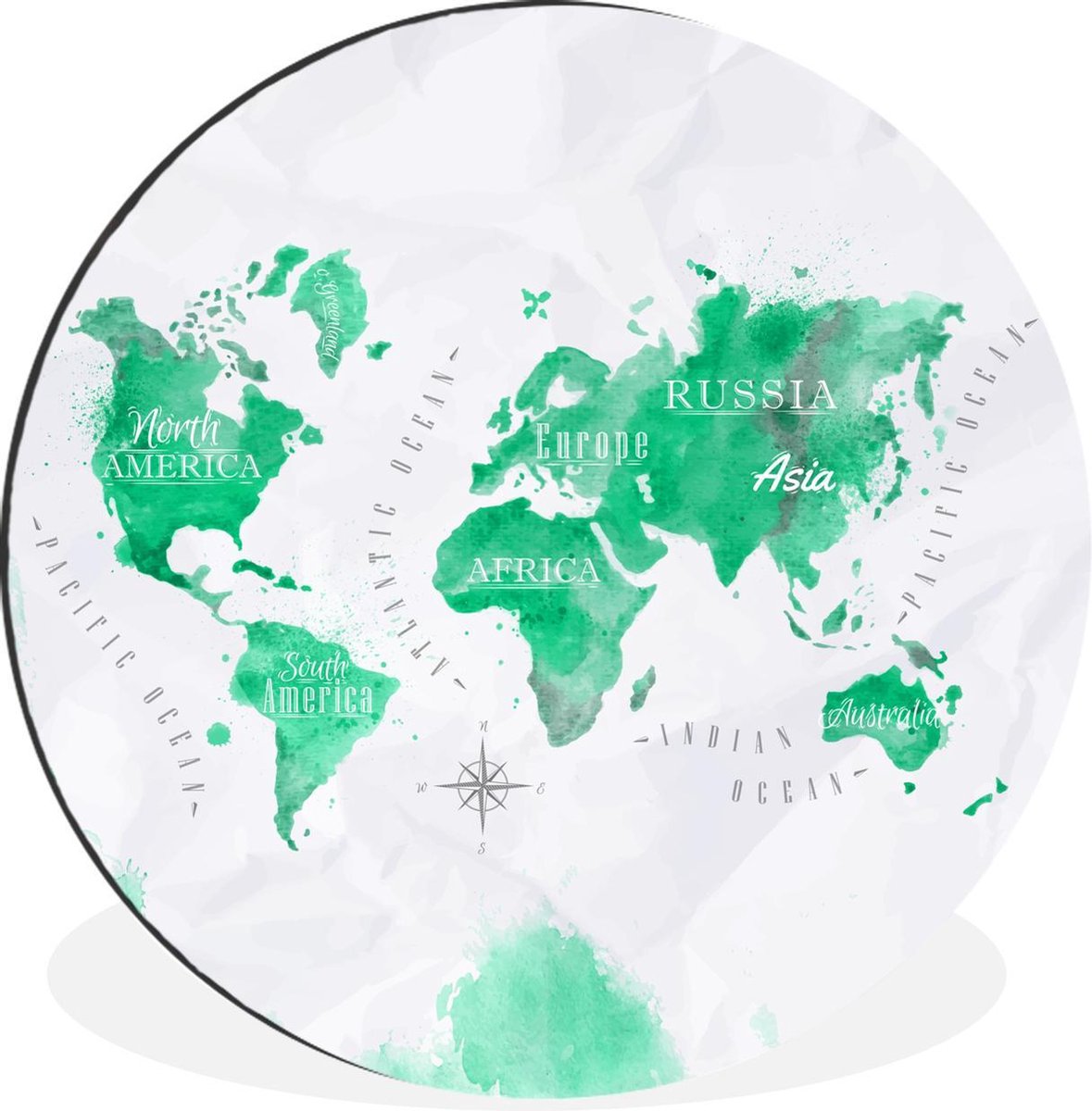 WallCircle - Wandcirkel - Muurcirkel - Wereldkaarten - Groen - Verf - Aluminium - Dibond -