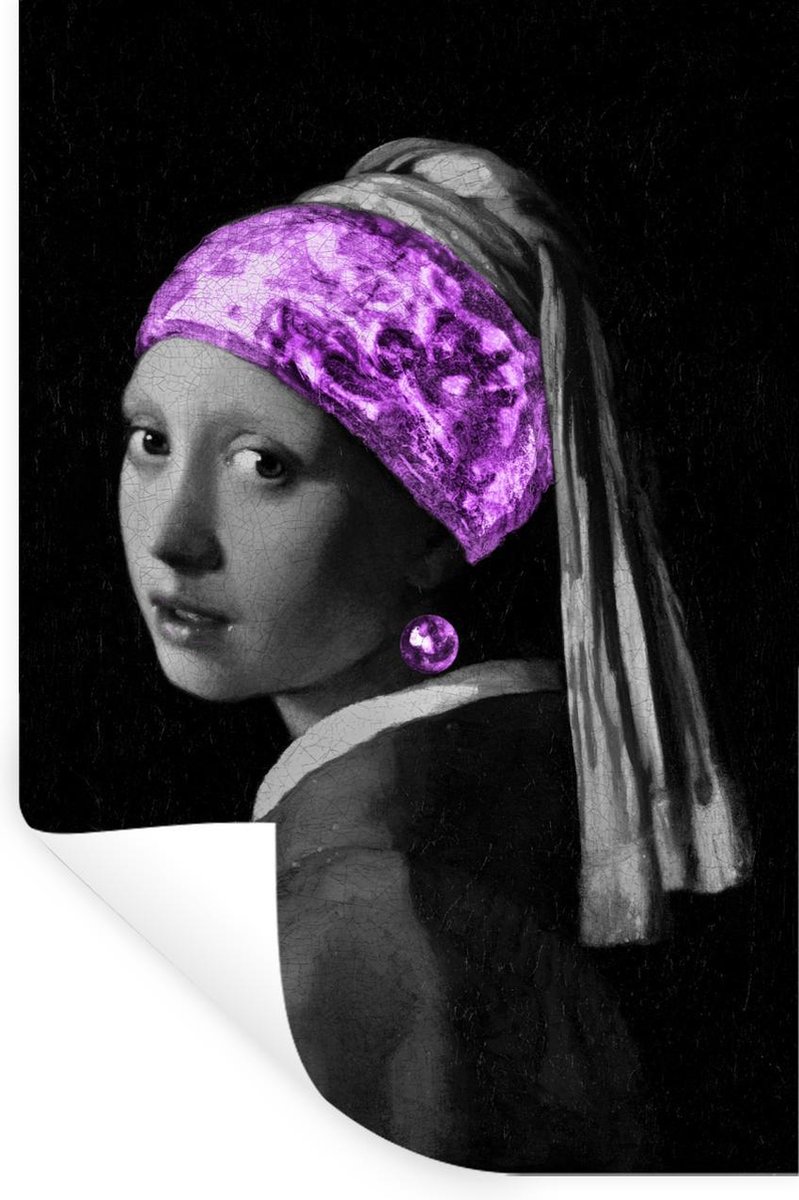Muurstickers - Sticker Folie - Meisje met de parel - Johannes Vermeer - Paars - 80x120 cm 