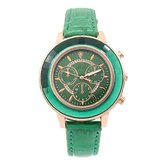 Hetty'S - groen horloge- met Zirconia's - groen leren band