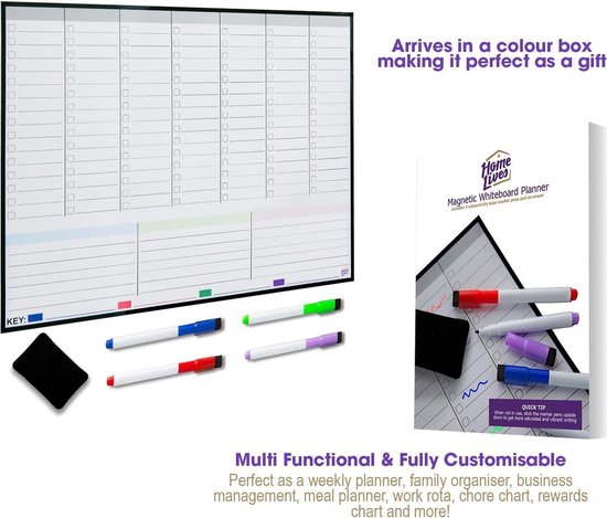 Planificateur hebdomadaire magnétique tableau blanc (84) - A3 - 42 x 29 cm  - Tableau | bol