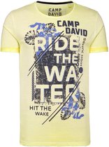 Camp David ® gestreept T-shirt met gebruikte randen en print op de voorkant