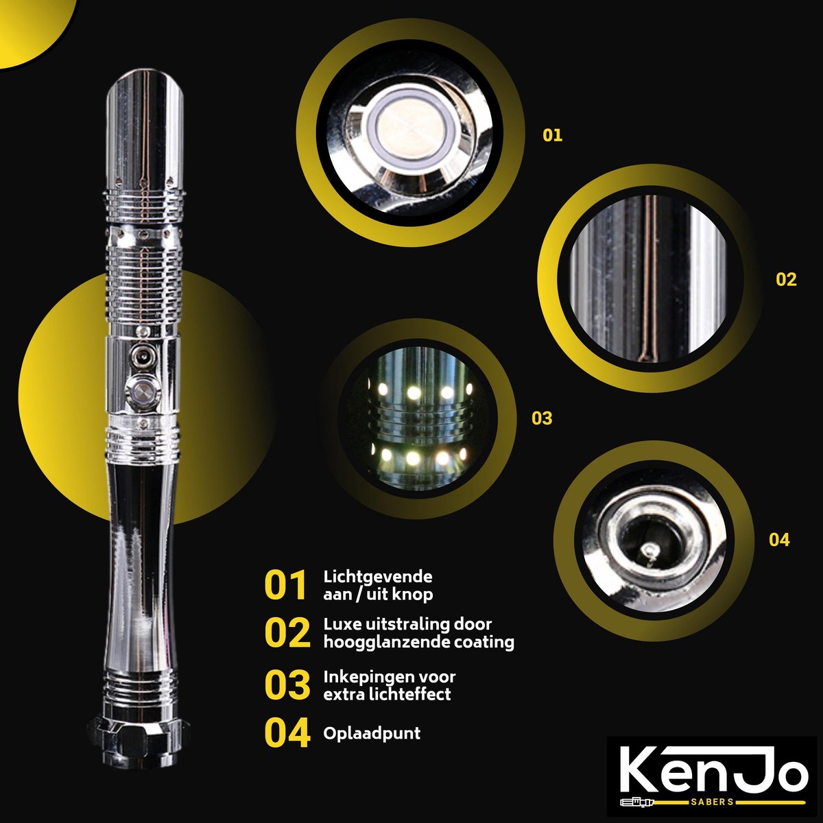 "KenJo Sabers Lightsaber ""Silverlight"" - Lichtzwaard met 10 geluidstypes - Oplaadbaar" — afbeelding 6