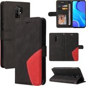 Voor Xiaomi Redmi 9 Dual-color Splicing Horizontale Flip PU Lederen Case met Houder & Kaartsleuven & Portemonnee (Zwart)