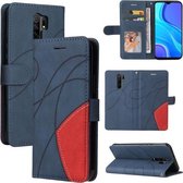 Voor Xiaomi Redmi 9 Dual-color Splicing Horizontale Flip PU Lederen Case met Houder & Kaartsleuven & Portemonnee (Blauw)