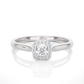 Witgouden vierkante dames ring, halo ronde verlovingsring - 18 karaat witgoud , diamanten
