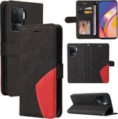 Voor OPPO A94 5G/4G/F19 Pro/A95 5G Dual-color splicing Horizontale Flip PU lederen tas met houder & kaartsleuven & portemonnee (zwart)