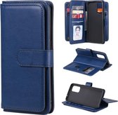 Voor OPPO Reno5 5G multifunctionele magnetische koperen gesp horizontale flip effen kleur lederen tas met 10 kaartsleuven & portemonnee & houder & fotolijst (donkerblauw)