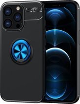 Metalen ringhouder 360 graden roterende TPU-hoes voor iPhone 13 Pro Max (zwart + blauw)