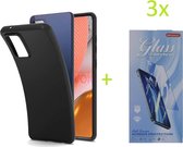 Samsung Galaxy A72 TPU Silicone rubberen hoesje + 3 Stuks Tempered screenprotector - zwart