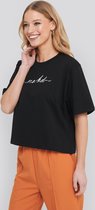 NA-KD Cropped Vrouwen T-shirt - Black - Maat S