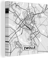 Canvas Schilderij Stadskaart - Zwolle - Grijs - Wit - 20x20 cm - Wanddecoratie
