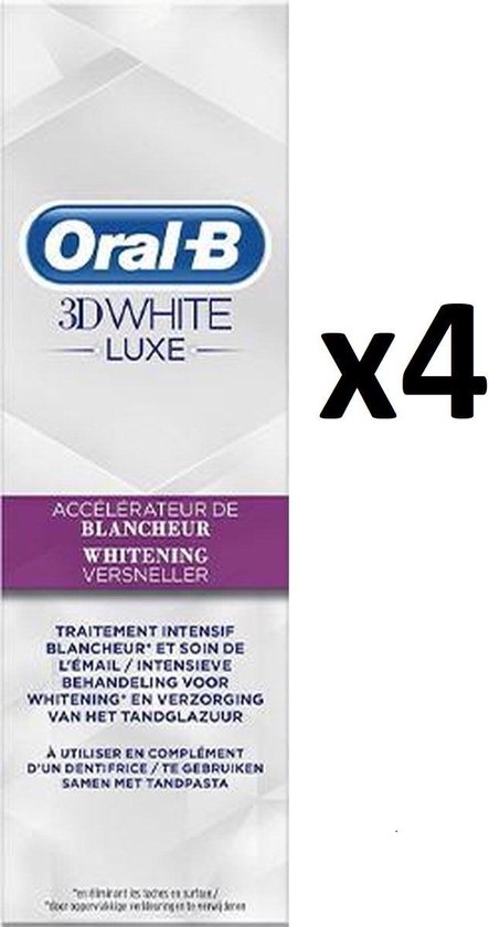 eetpatroon Poging Oogverblindend Oral-B - 3D White Luxe - Tandpasta - Whitening Versneller - 4 x 75 ml -  Voordeelverpakking | bol.com
