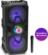 foto van iDance XD1000 Party Speaker - Bluetooth Speaker met Disco Verlichting - 200 Watt - Met Draadloze Microfoon en Draagkoord