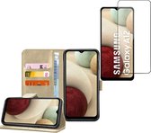 Samsung Galaxy A12 - Book Case Portemonnee Hoesje Goud met Screenprotector