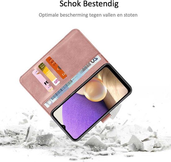 Samsung Galaxy A32 5G - Étui de livre Étui de portefeuille Or rose avec protection d'écran