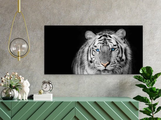 Artaza Toile Peinture Tigre Aux Yeux Bleus - Zwart Wit - 60x30 - Tableau Sur Toile - Impression Sur Toile