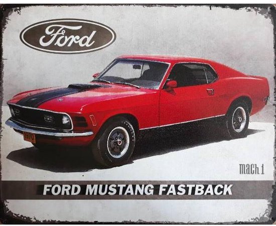 Foto: Metalen wandbord ford mustang fastback mach 1 30 x 88 cm