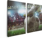 Artaza Canvas Schilderij Tweeluik Voetbal Aftrap Met De Bal In Het Stadion - 80x60 - Foto Op Canvas - Canvas Print