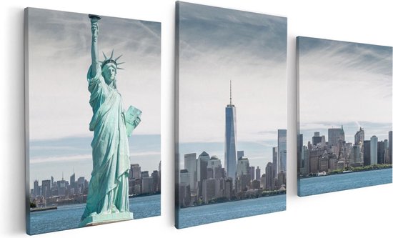Artaza Canvas Schilderij Drieluik Vrijheidsbeeld In New York  - 120x60 - Foto Op Canvas - Canvas Print
