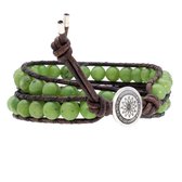 Bela Donaco Wikkelarmband Classic B8 – Canadese Jade – vintage bruin leer – Sterling Zilver