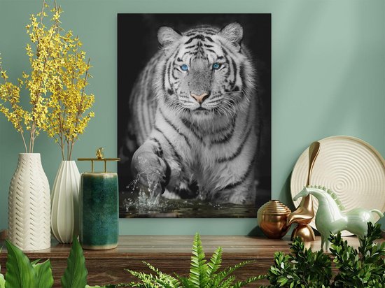 Artaza Peinture Sur Toile Tigre Aux Yeux Bleus - Zwart Wit - 30x40 - Klein - Photo Sur Toile - Impression Sur Toile