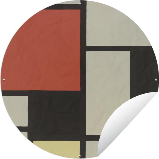 Tuincirkel Compositie met rood vierkant, zwart, blauw - Piet Mondriaan - 60x60 cm - Ronde Tuinposter - Buiten