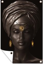 Tuindecoratie Vrouw - Afrika - Black - Gold - 40x60 cm - Tuinposter - Tuindoek - Buitenposter