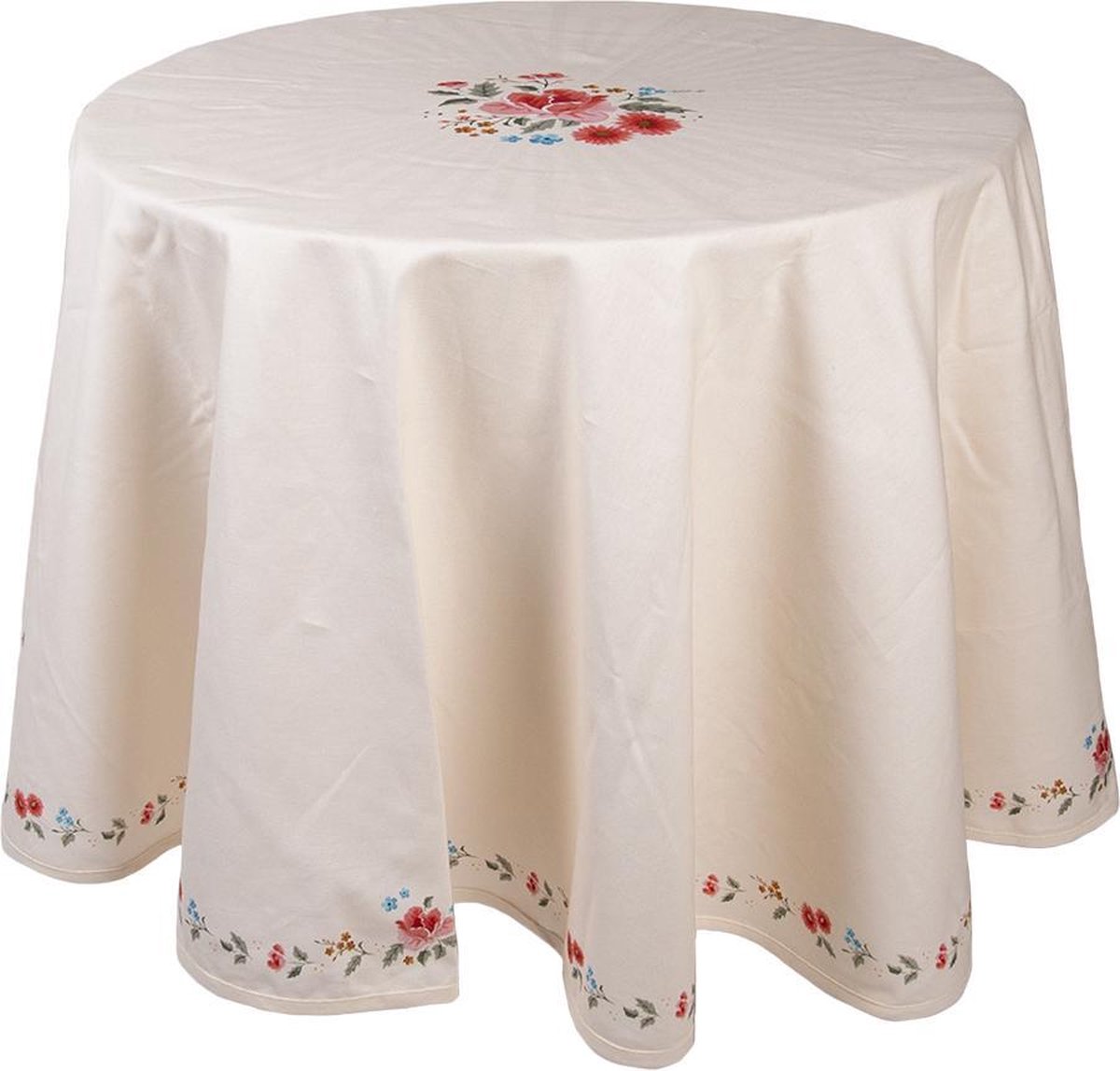 Clayre & Eef Tafelkleed Ø 170 cm Beige Katoen Rond Rozen Tafellaken