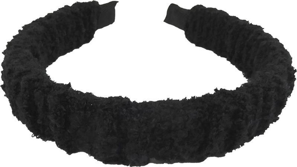Haarsoires Haarband Diadeem 2,5cm – Gerimpelde Teddy Stof – Zwart - Comfortabel voor Dames & Meisjes - Universele Maat