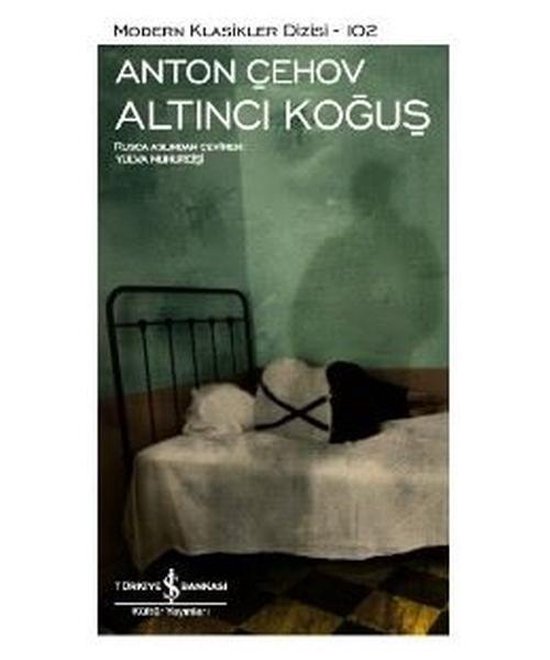 Boekomslag van "Altıncı Koğuş" van Anton Tsjechov, met een bed in een donkere kamer.