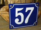 Emaille huisnummer 18x15 blauw/wit nr. 57