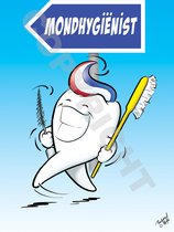 POSTER Cartoon - Mondhygiënist - Wandelende kies  - 50 x 70 cm door Roland Hols