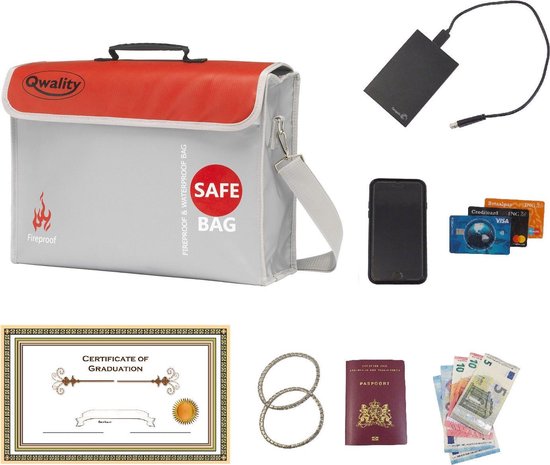 Sac résistant à la chaleur - Fire Bag - Porte-documents sécurisé - Fire Bag - Money Bag - Fire Retardant LiPo Bag - Large - Qwality