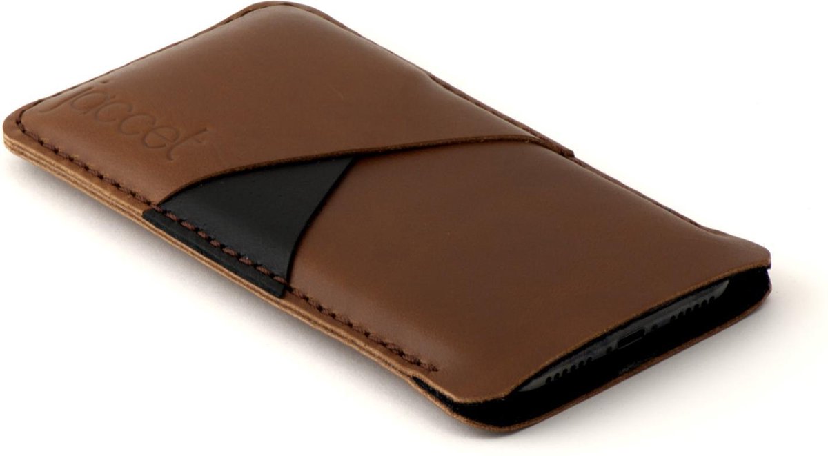JACCET leren Galaxy Z Fold 3 sleeve - Bruin volnerf leer met ruimte voor creditcards en/of briefgeld