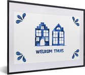 Cadre photo avec affiche - Proverbes - Citations - 'Welcome home' - Blauw - 40x30 cm - Cadre pour affiche