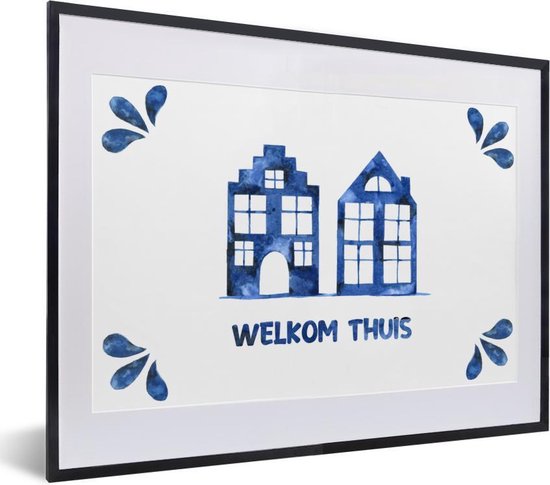 Cadre photo avec affiche - Proverbes - Citations - 'Welcome home' - Blauw - 40x30 cm - Cadre pour affiche