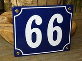Emaille huisnummer 18x15 blauw/wit nr. 66