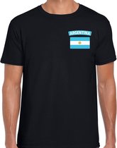 Argentina t-shirt met vlag zwart op borst voor heren - Argentinie landen shirt - supporter kleding L