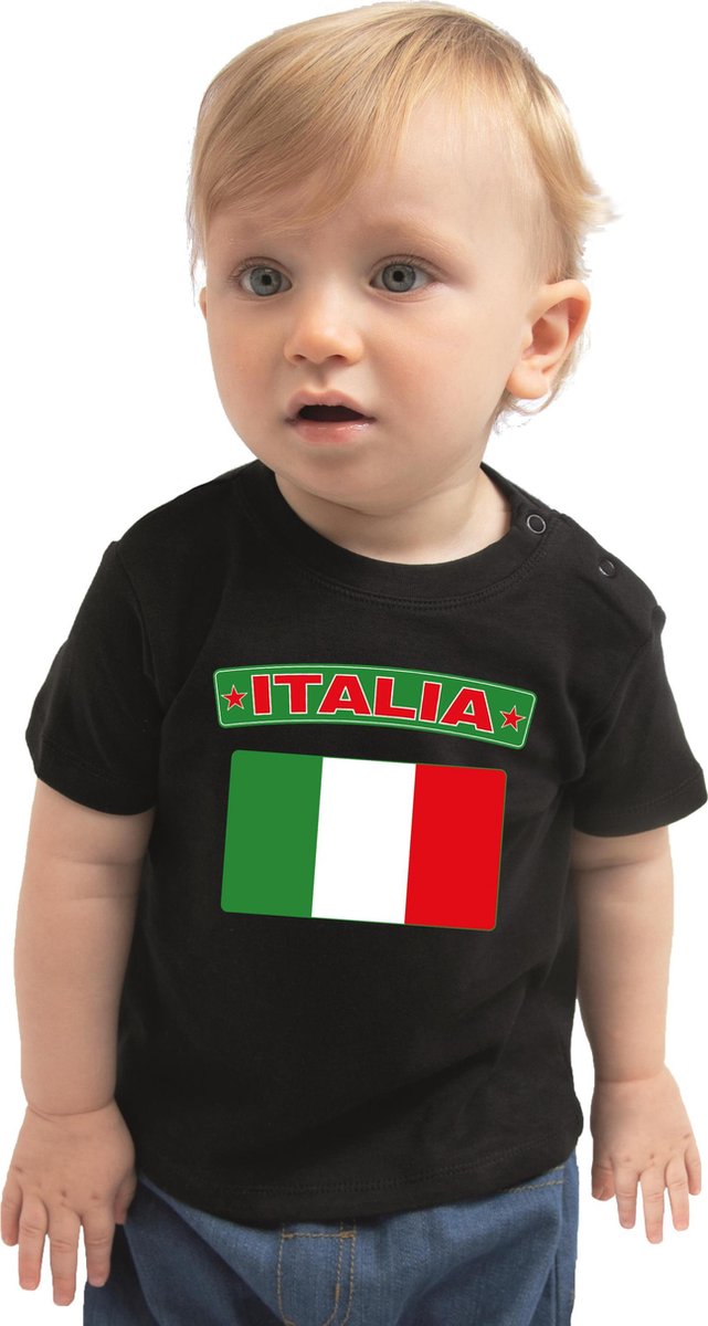 Italia baby shirt met vlag zwart jongens en meisjes - Kraamcadeau - Babykleding - Italie landen t-shirt 80