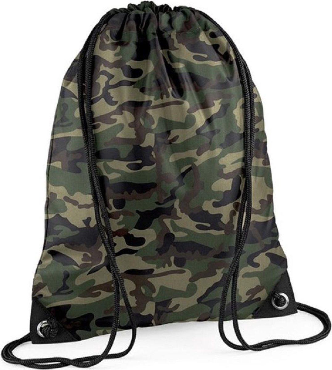 2x stuks nylon sport/zwemmen gymtas/ gymtasje met rijgkoord 45 x 34 cm - jungle camouflage - Kinder tasjes